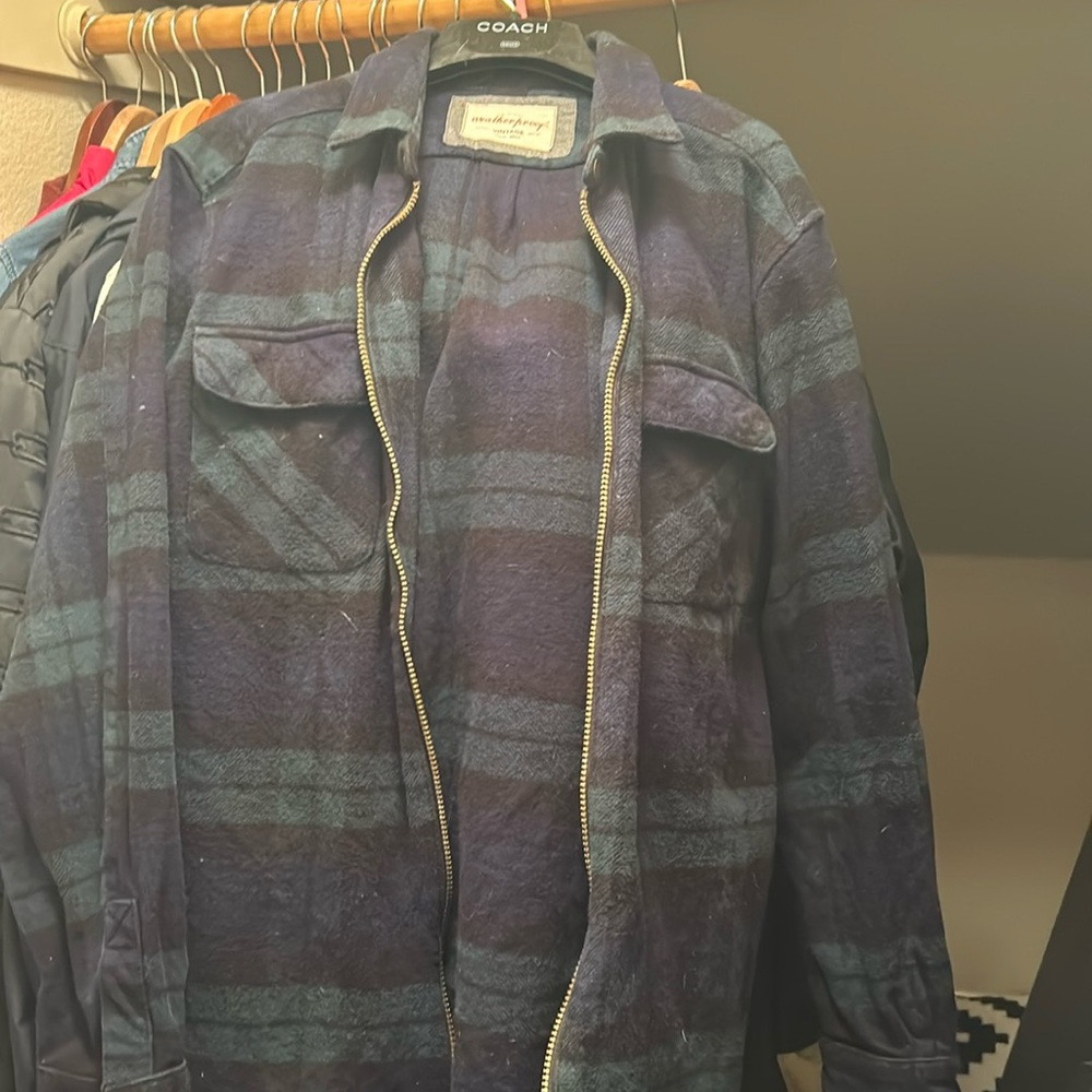 Original weatherproof vintage Navy green black plaid full zipper flannel jacket